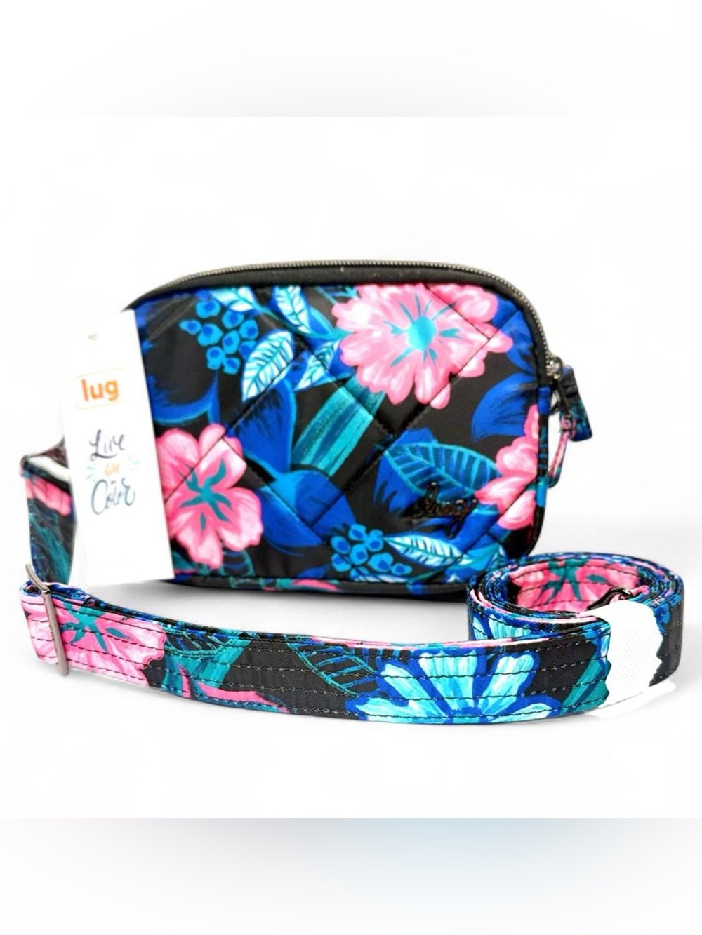 Lug Floral Crossbody Bag - Black with Pink & Blue Floral Print. New w/tags!
